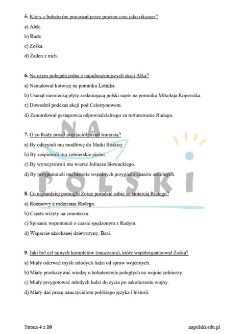 Kamienie Na Szaniec Test Ze Znajomości Lektury www.napolski.edu.pl